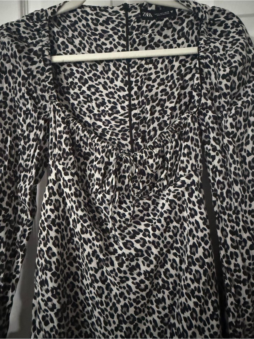 Zara Black and Cream Leopard-Print Long Sleeve Dress